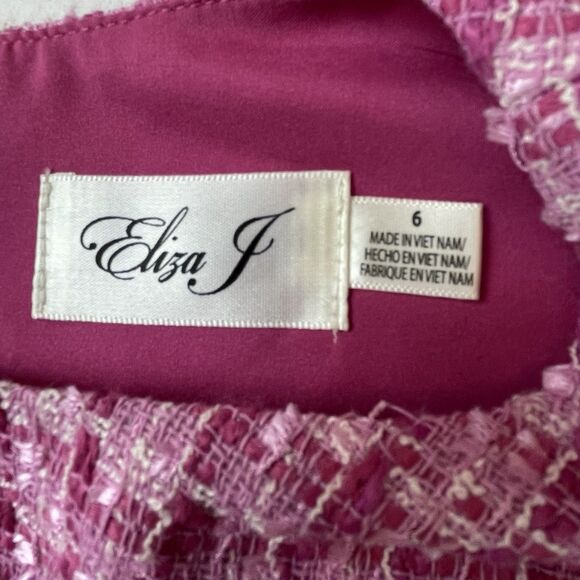 Eliza J Tweed Sleeveless Mini Dress Pink Barbie Old Money Classic-6 - Picture 8 of 12